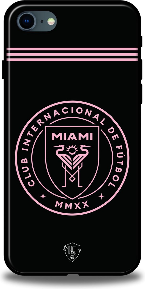 Inter Miami clublogo hoesje Apple iPhone 7 / 8 / SE (2020) backcover zwart roze