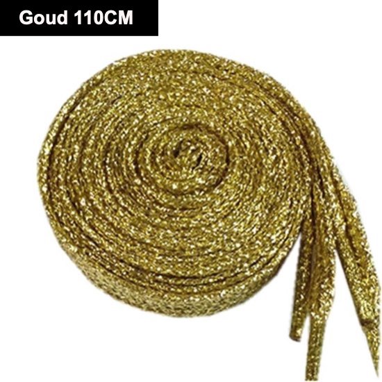 Gouden glitter veters, 110CM lang, met een glinsterend patroon.