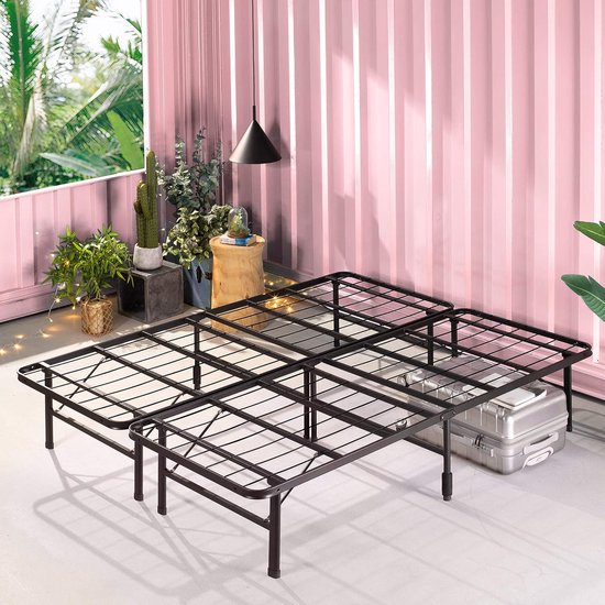 Foto: Smartbase lattenbodem 35 cm losse montage metalen bedframe losse montage afgedekt op het bed 180 x 200 cm zwart