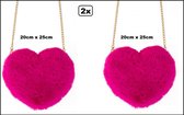 2x Tas Love hart pluche roze/pink 20x25cm - Liefde trouwen valentijn hartjes tasje verliefd thema feest festival