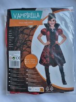 Halloween kostuum, verkleedjurk Vampirella, roodzwarte satijnachtige jurk met halsdiadeem, meisje , maat 4-6/110 cm