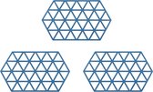 Krumble Pannenonderzetter - Set van 3 - Hexagon - Pannenonderlegger - Tafelaccessoire - Hittebestendig - Siliconen - 14 x 24 - Blauw