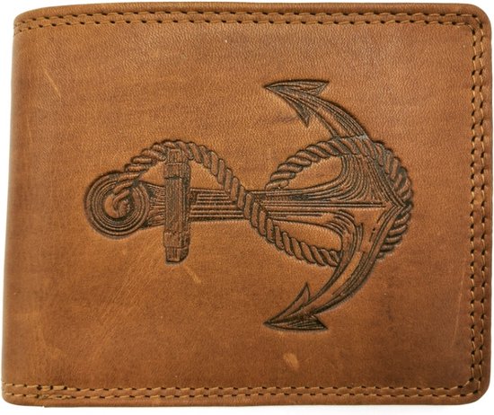 Portefeuille en cuir HillBurry avec Anker en relief - Beau cuir souple de qualité - (HxLxP) environ 12,5 cm x 10 cm x 2,5 cm