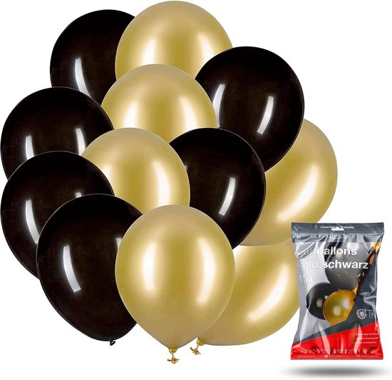 50 x ballons mix or & noir - 100% bio - pour décoration & fête du Nouvel An  & Nouvel