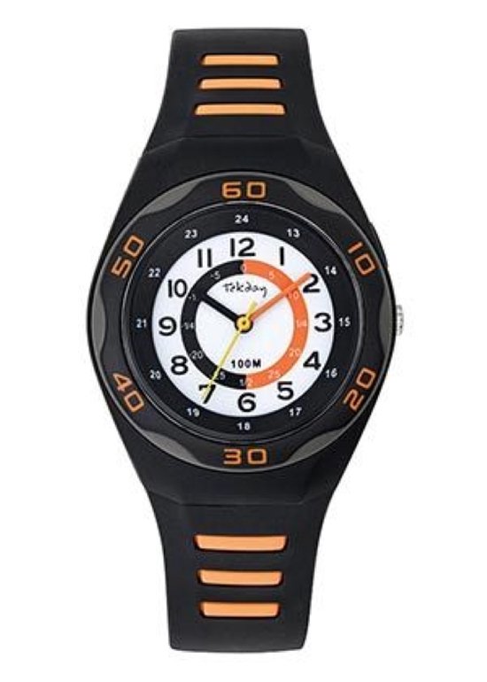 Tekday-horloge-34MM-Oranje/Zwart-Waterdicht-Analoog-Achtergrond verlichting