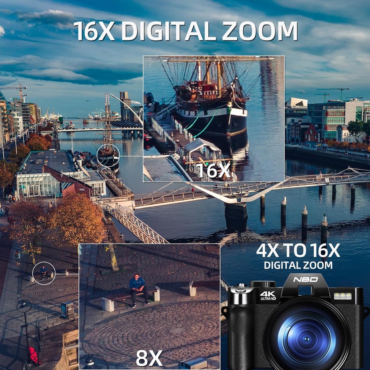 Appareil Photo Numérique 4K NBD - Zoom Optique 16x - Résolution 48 MP - Carte  SD - Noir