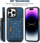 Apple iPhone 15 Pro Glitter Telefoonhoesje | Lederen Telefoonhoesje | Back Cover | Pasjeshouder | Blauw