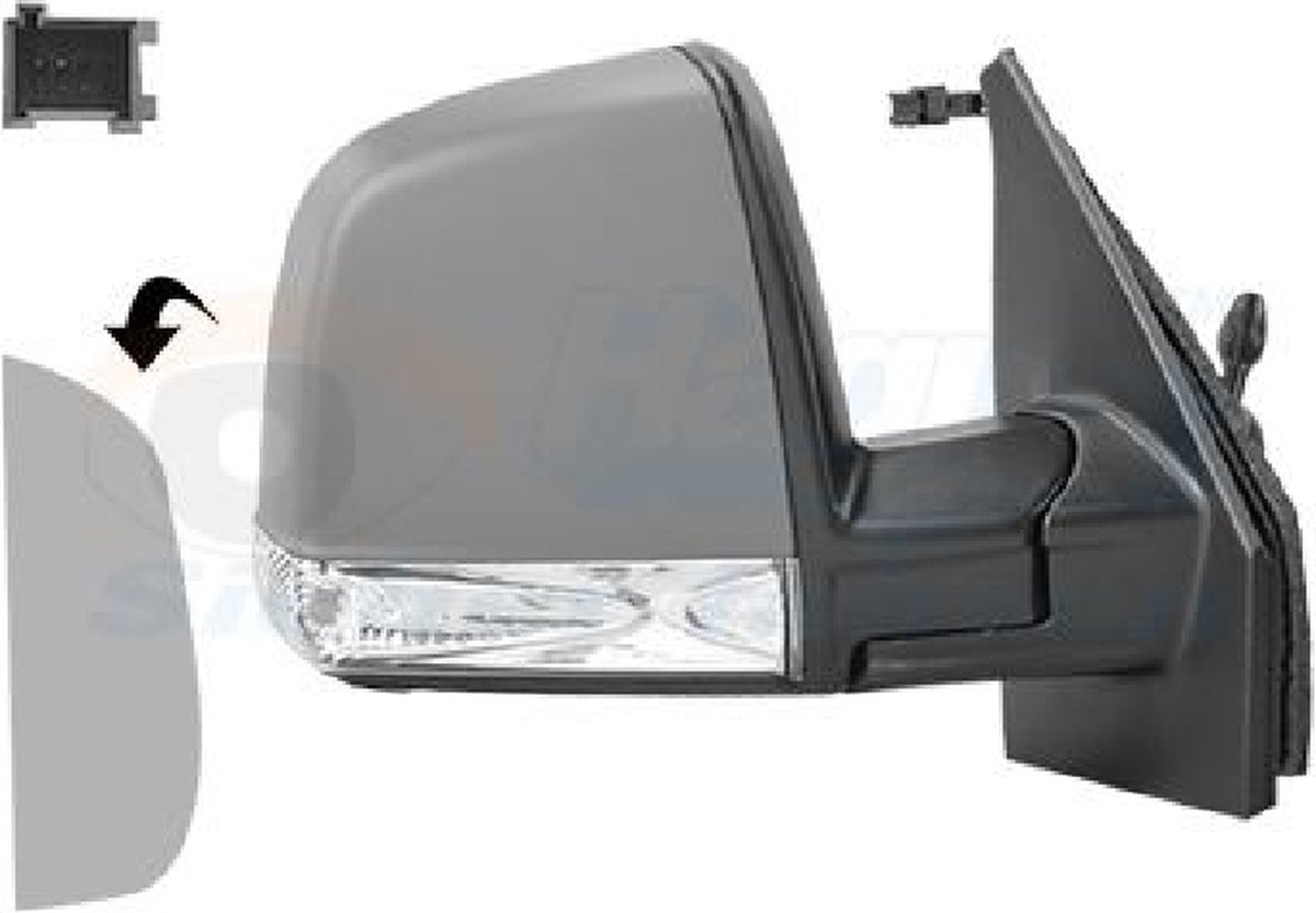 Fiat Doblo, 2015 - - spiegel, Combi, in primer, 4 pins, met temp sensor, rechts