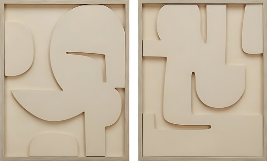 Ter Halle - Schilderij - Wanddecoratie - 3D Art - Beige Abstracte Figuren - Tweeluik - 40x50cm