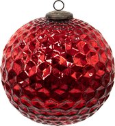 HAES DECO - Kerstbal Groot XL - Formaat Ø 25x25 cm - Kleur Rood - Materiaal Glas - Kerstversiering, Kerstdecoratie, Decoratie Hanger, Kerstboomversiering