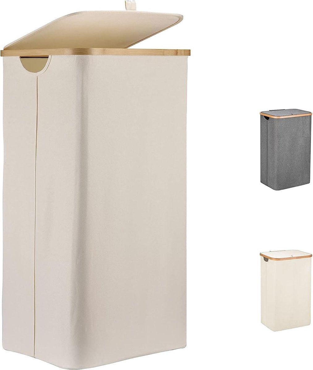 Goedkoopste Wasmand grijs met deksel wasmand opvangvakken 100 l afneembare waszak opvouwbare wasmand wasmand - beige