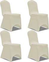 The Living Store Stoelhoes - Stretchstof - Geschikt voor stoelen tot 100 cm - 10% Spandex - Set van 4 - Crème