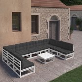 The Living Store Grenenhouten tuinset - Lounge - 70x70x67 cm - Wit - Antraciet