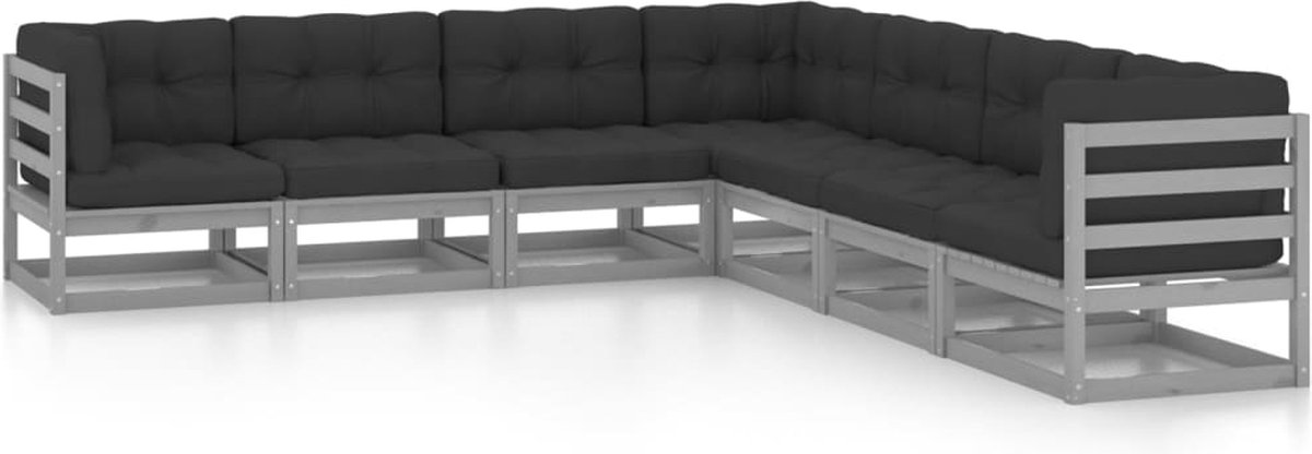 The Living Store 7-delige Loungeset met kussens massief grenenhout grijs - Loungeset - Tuinset - Houten Lounge - Grenenhout - Buitendecor