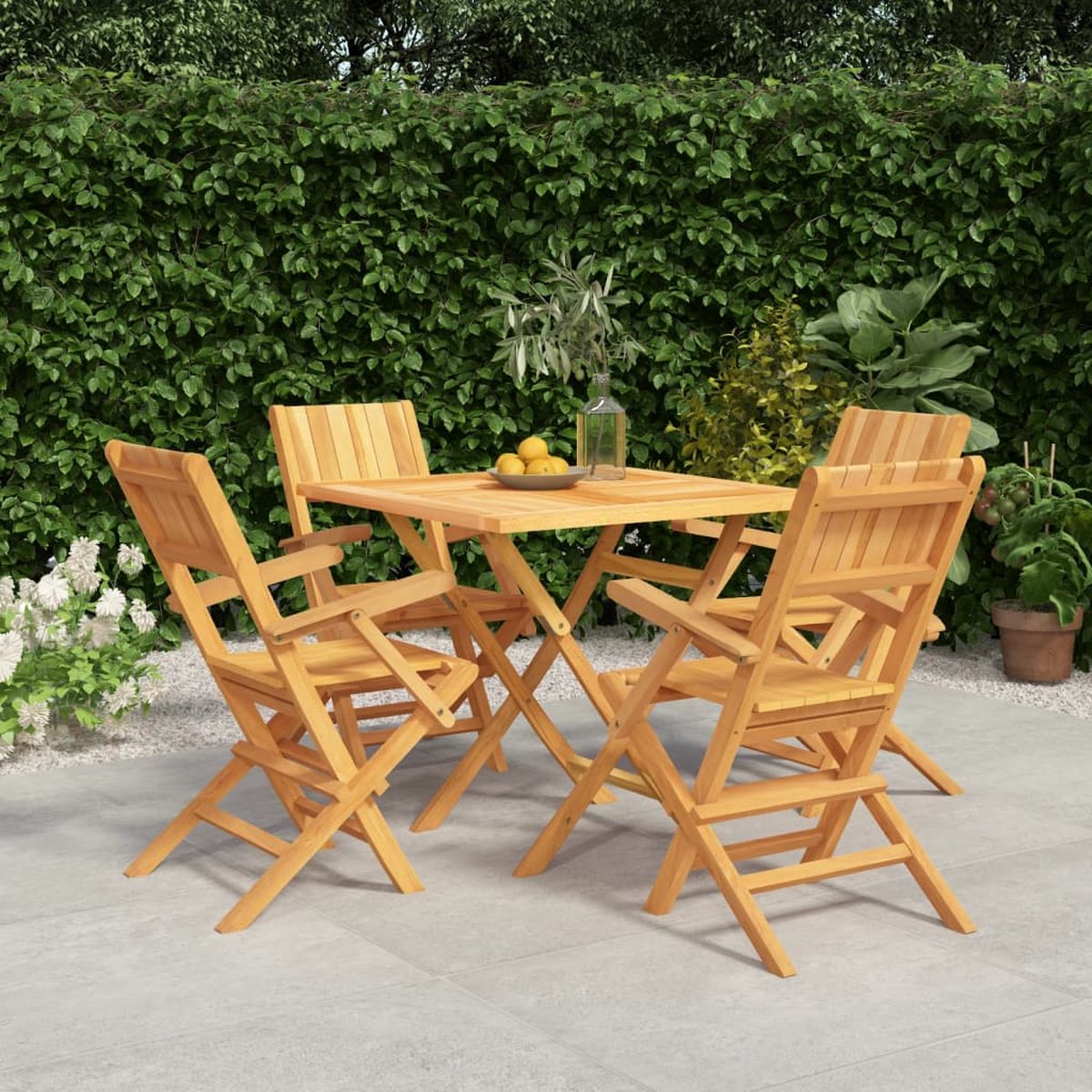 The Living Store 5-delige Tuinset massief teakhout - Klassieke Tuinset - Teak Houten Set - Buitentafel - Buitenstoelen - Tuinbank