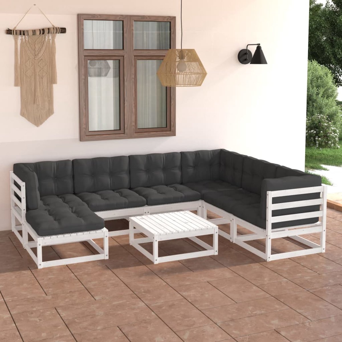 The Living Store 8-delige Loungeset met kussens massief grenenhout - Tuinset - Lounge Set - Houten Bank - Tuinbank - Buitendecor