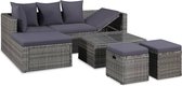 The Living Store Tuinmeubelset - Poly rattan - Hoekbank - Salontafel - Voetenbanken - Kussens - Donkergrijs - 187 x 119 x 58 cm - Inclusief levering