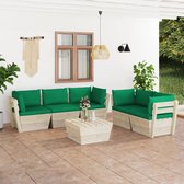 The Living Store Loungeset Pallet - 6-delig - Groen - 60x60x65 cm - Gemaakt van geïmpregneerd vurenhout - 100% polyester kussens