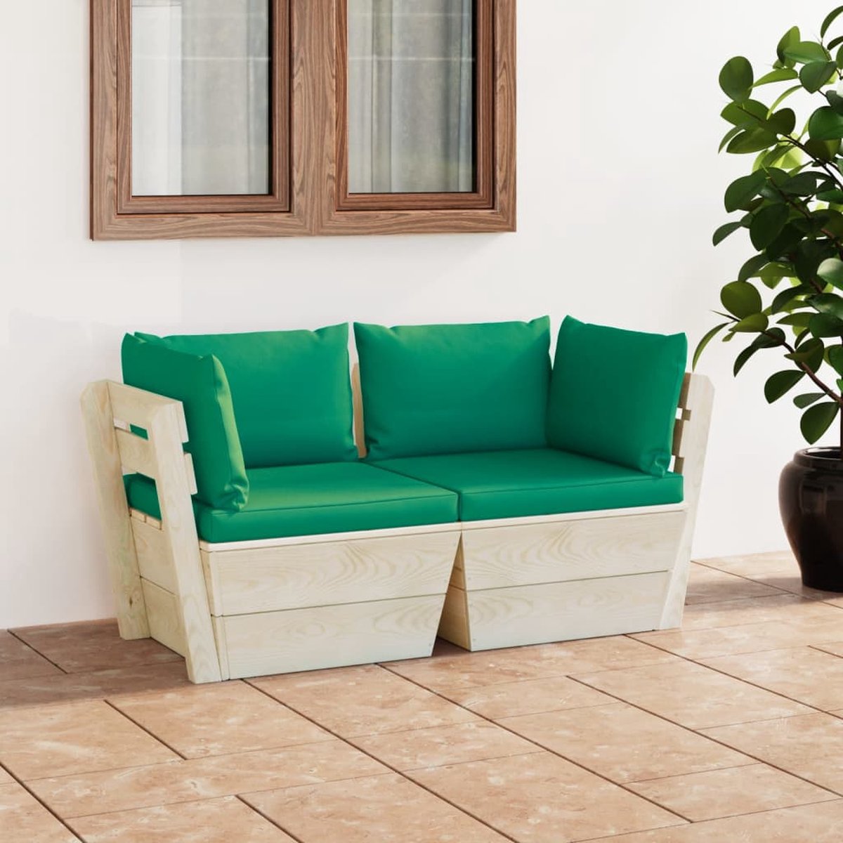 vidaXL Pallets - Tuinbank - Tuinbank 2-zits met kussens pallet vurenhout - Tuinset - Lounge Set - Buitendrank