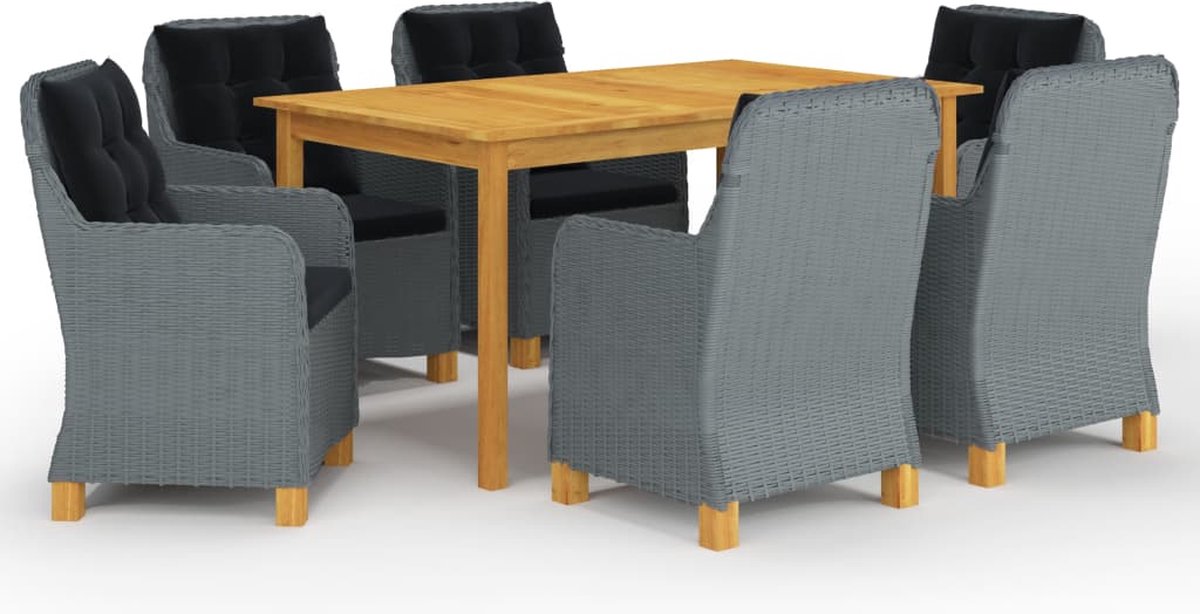 Tuinset van lichtgrijs Acacia hout - 7-delige set voor buiten.