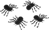 Chaks nep spinnen 10 cm - zwart/zilver - 4x stuks - velvet/fluweel - Horror/griezel thema decoratie