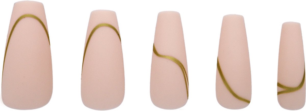 Goedkoopste Boozyshop ® Nepnagels Beige Goldstrike - Plaknagels Beige - 24 Stuks - Kunstnagels - Press On Nails - Manicure - Goud - Nail Art - Plaknagels met Lijm - French Nails