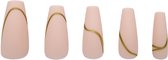 Boozyshop ® Nepnagels Nude Goldstrike - Plaknagels Nude - 24 Stuks - Kunstnagels - Press On Nails - Manicure - Goud - Nail Art - Plaknagels met Lijm - French Nails