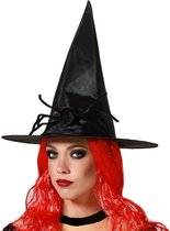 Atosa Halloween heksenhoed - met grote spin - one size - zwart - meisjes/dames - verkleed hoeden