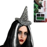 Ensemble d'habillage de sorcière - Mini chapeau de sorcière sur diadème et ensemble de maquillage - Thème Carnaval/Halloween
