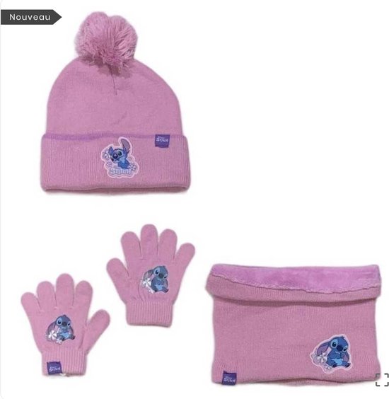 Ensemble bonnet, gants et écharpe Lilo & Stitch lilas | Terranova