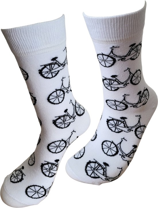 Verjaardag cadeau - Oma fiets Sokken - Witte Sokken - Fietsen - Valentijn cadeautje voor hem - Fiets - Grappige sokken -Valentijnsdag voor mannen - Leuke sokken - Vrolijke sokken - Luckyday Socks - Aparte Sokken - Socks waar je Happy van wordt