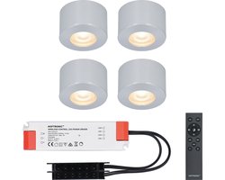 Set van 4 Navarra Mini LED Opbouwspots met Trafo - 12 Volt 3 Watt 200 lumen - Dimbaar - Plat 21,5mm - 2700K - IP44 waterdicht - Aluminium
