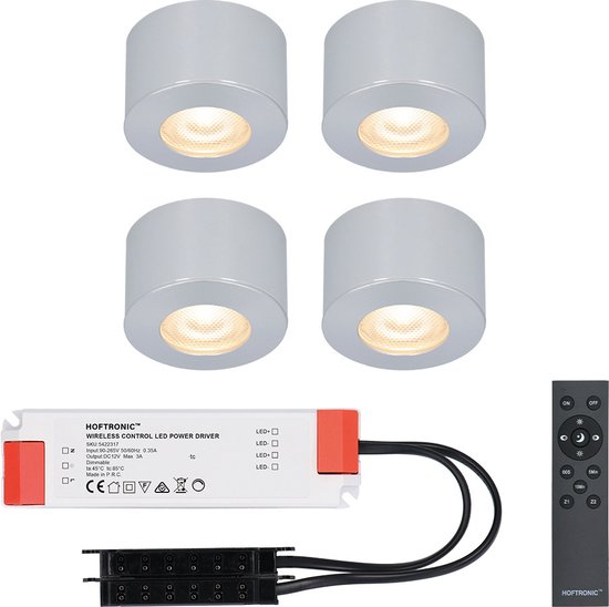 Set van 4 Navarra Mini LED Opbouwspots met Trafo - 12 Volt 3 Watt 200 lumen - Dimbaar - Plat 21,5mm - 2700K - IP44 waterdicht - Aluminium
