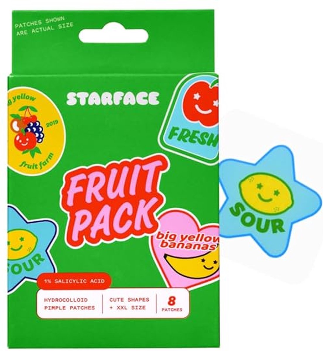 Goedkoopste Starface - Fruit Pack Hydrocolloid Pimple Patches With 1 Salicylic Acid - XXL Size for Deeper Spots on Face and Body - Fruit Sticker Shape - 8 Count