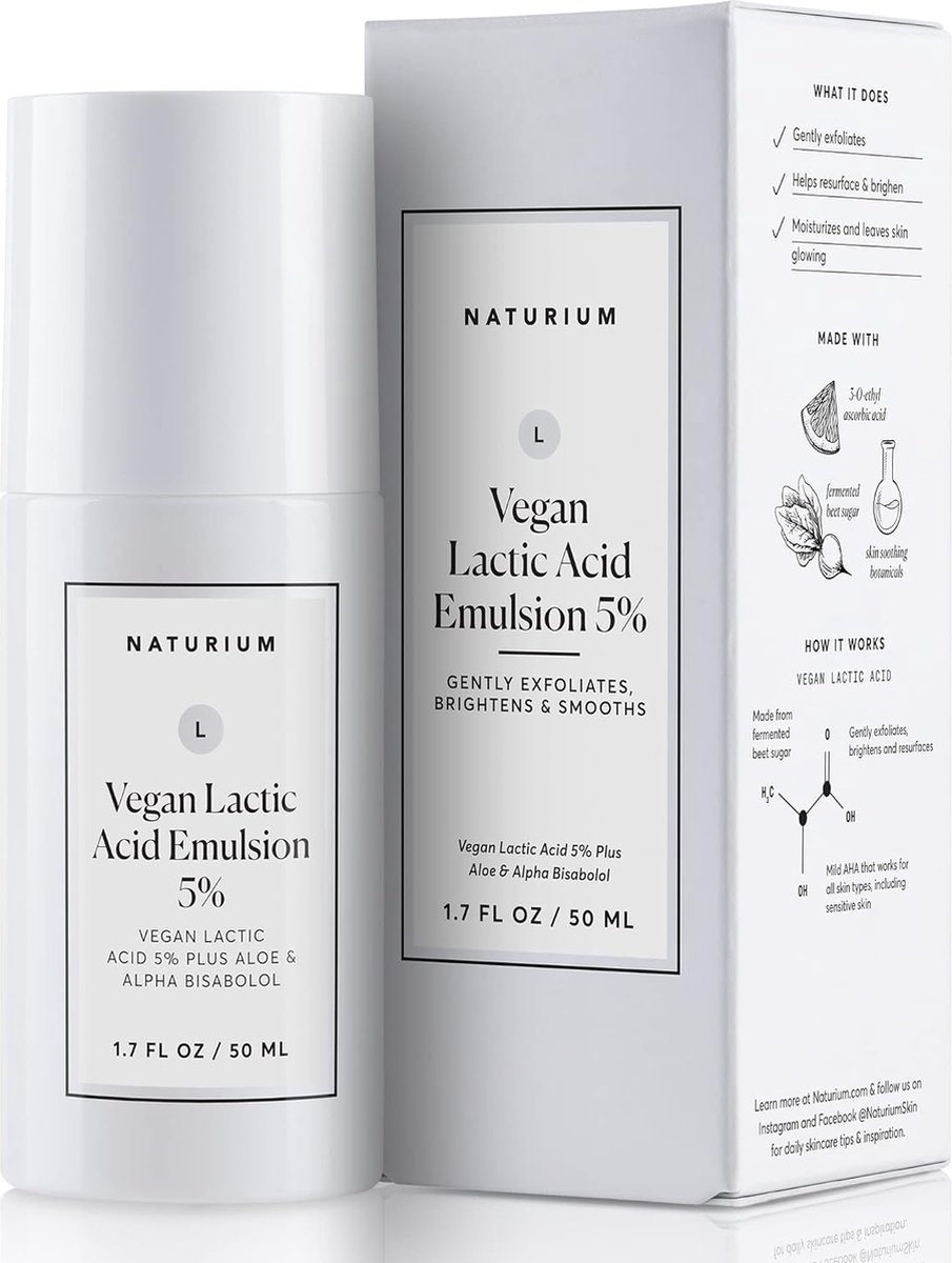 Naturium Vegan Lactic Acid Emulsion 5% Plus Aloe & Alpha Bisabolol, Skin Brightener & Aging - 50ml