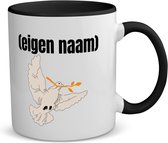Akyol - duif met takje eigen naam koffiemok - theemok - zwart - Vogels - vogel liefhebbers - duif - verjaardag - cadeau - kado - 350 ML inhoud