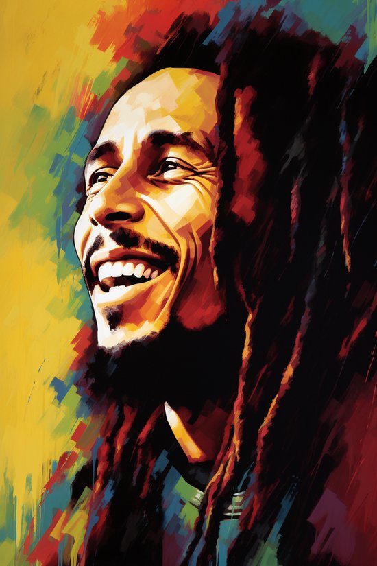 Bob Marley Poster | Bob Marley Portret | Muziek Poster | Reggae Poster | 61x91cm | Woondecoratie | Muurposter | CW | Geschikt om in te lijsten