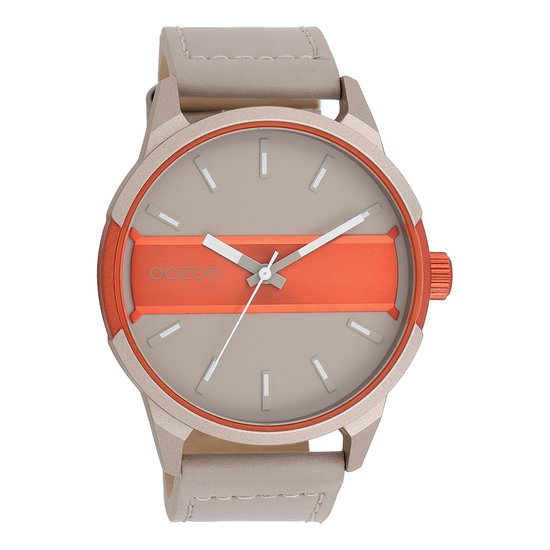 OOZOO Timepieces - Zand/fluo oranje OOZOO horloge met zand leren band - C11230