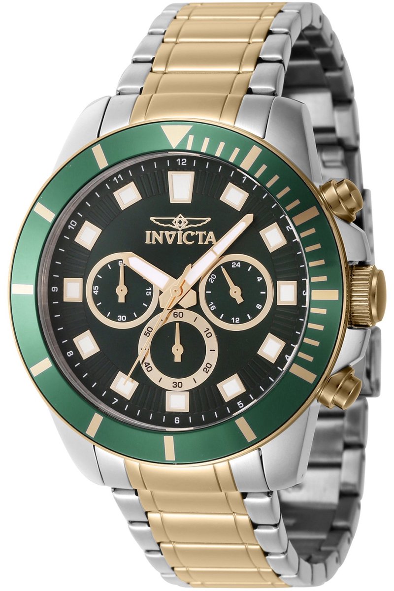 Invicta Pro Diver 46048 Heren Horloge - Waterdicht - Analoog - Quartz Uurwerk - Roestvrij Staal met groene Wijzerplaat - 45mm