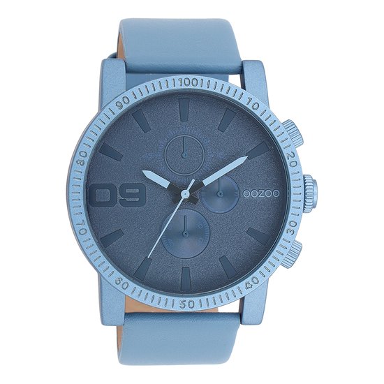 OOZOO Timepieces - Blauwe OOZOO horloge met blauwe leren band - C11216