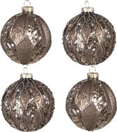 HAES DECO - Kerstballen Set van 4 - Formaat (4) Ø 8x8 cm - Kleur Bruin - Materiaal Glas - Kerstversiering, Kerstdecoratie, Decoratie Hanger, Kerstboomversiering