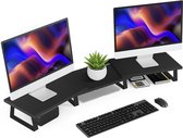Grote monitorstandaard, 2 of 3 monitorstandaard, schermverhoger met verstelbare lengte en hoek, Desktop Organizer Schermstandaard voor computer, laptop, printer, tv (zwart)