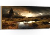 Hout - Landschap - Gras - Bomen - Wolken - Water - 100x50 cm - 9 mm dik - Foto op Hout (Met Ophangsysteem)