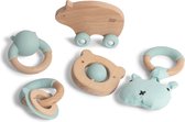 Silibaby - Houten speelgoed met silicone voor baby - Bijtring - Bijtspeelgoed - 5 stuks - Blauw