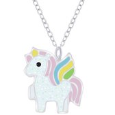 Joy|S - Zilveren eenhoorn hanger met ketting - 36 cm + 5 cm extension - unicorn glitter paardje