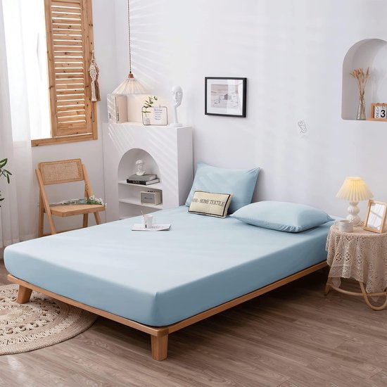 Matrasbeschermer, 140 x 200 cm, aankleedkussen, 30 cm, matrasbeschermer voor bed, microvezel, comfortabel, zacht, ademend en stil, hoeslaken, lichtblauw