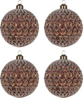 HAES DECO - Kerstballen Set van 4 - Formaat (4) Ø 10x10 cm - Kleur Rood - Materiaal Glas - Kerstversiering, Kerstdecoratie, Decoratie Hanger, Kerstboomversiering