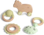 Silibaby - Houten speelgoed met silicone voor baby - Bijtring - Bijtspeelgoed - 4 stuks - Groen