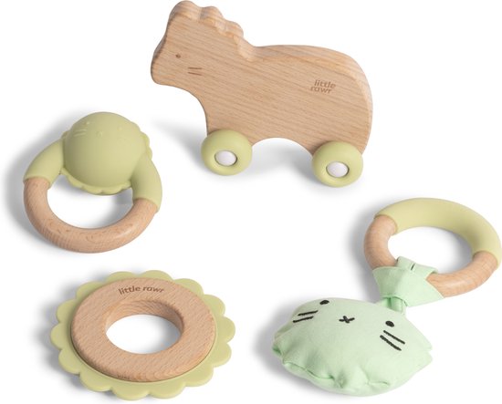 Silibaby - Jouets en bois avec silicone pour bébé - Anneau de dentition -  Cadeau de