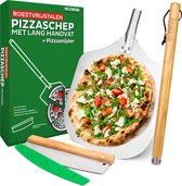 Ecowize Pizzaschep Extra Lang (85 cm) - voor BBQ en Oven - RVS Pizzaspatel Vierkant 30cm met Inklapbaar Handvat - Met Extra Professionele Pizzasnijder